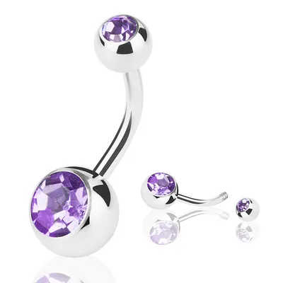 Produktbild von Taffstyle Bauchnabelpiercing Bauchnabelpiercing Banane Stecker Doppel Kristall, Tanzanite / 1,6mm x 12mm / 8mm x 5mm