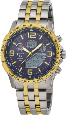 ETT Eco Tech Time EGT-11576-31M Funk-Solar Herrenuhr Professional Worldtimer Bicolor 1