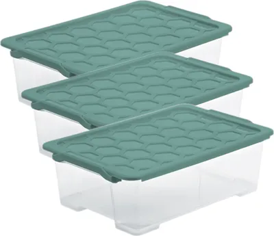 Produktbild von Rotho 3er Set Aufbewahrungsbox 30L Evo Safe - Kunststoffbox je 59,0 x 39,5 x 18,5 cm - Stapelbox mit Deckel - Boxen sicher verschliessbar