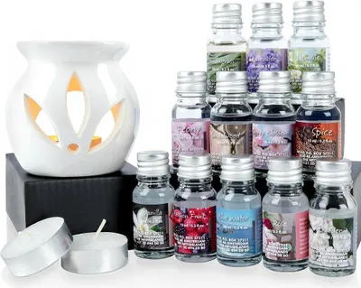 Produktbild von Excellent Houseware Keramikkamin Duftlampe Diffusor mit Duftölen und Teelichtern, 15er-Set
