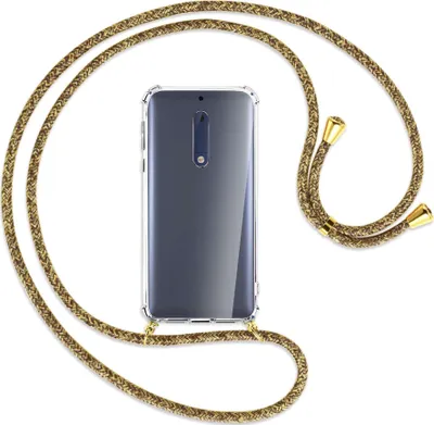 Produktbild von Handykette Backcover-Schutzhülle mit Band (Metall goldfarben) für Nokia 5 - braun+beige