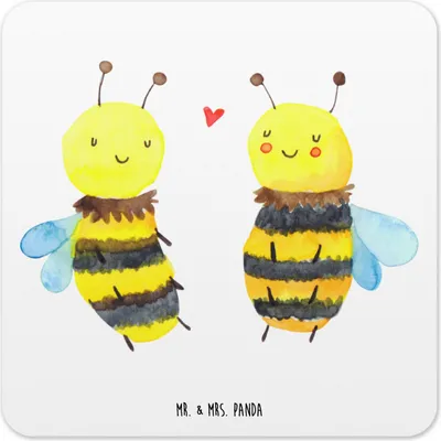 Produktbild von Mr. & Mrs. Panda Tischuntersetzer Biene Verliebt 15er Set - Weiß - Geschenk, Untersetzer für Gläser, Glas-Untersetzer, Getränkeuntersetzer, Coaster, Tassenuntersetzer
