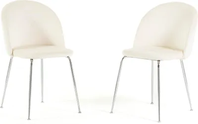 Image de Lot de 2 chaises de salle à manger rembourrées, pieds en métal, design élégant pour cuisine, salle à manger, bar et restaurants SARA - Blanc/Argent