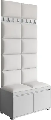 Produktbild von MIRJAN24 Garderoben-Set Grawis 80, Schuhschrank und Kleiderhakenbrett, 12 Stück gepolsterte Sitzpaneele 40x30 (Weiß + Soft 017)
