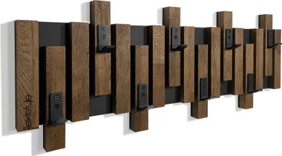 Produktbild von Kleiderhaken Wand Wandgarderobe Flurgarderobe Garderobe Flur Holz Eiche design Lamellen paneele Schwarz modern natur holz Gaderobenpanelle 80cm Braun