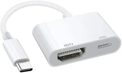 Produktbild von USB C auf HDMI Adapter, Type C zu HDMI 4K Adapter mit 100W Aufladen, 4K HD Video und Audio Sync Bildschirmkonverter USB Typ C hdmi Digital AV für i-Phone 16/15/iPad/Tablet/Laptop/Handy