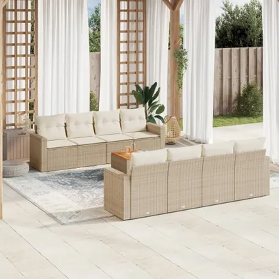 Produktbild von 9-tlg. Garten-Sofagarnitur mit Kissen Beige Poly Rattan 3224042