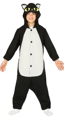 Produktbild von Schwarze Katze Pyjama Kostüm für Kinder, Größe:110/116
