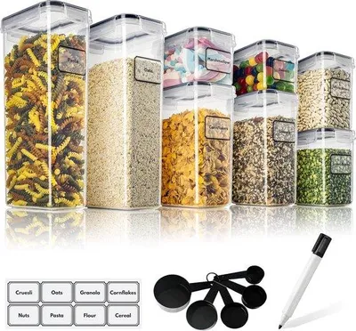 Obrázek produktu pro Vzduchotěsné plastové nádoby s víkem, 8 kusů, 0,8–2,8 l, kuchyňský organizér
