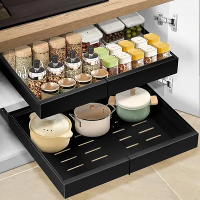 Produktbild von Ausziehbare Schublade - Küchenorganizer - 1 Stück - Schwarz - Kohlenstoffstahl - 32x51 cm