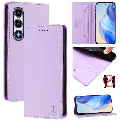 Produktbild von Lederhülle für ZTE Blade A77 5G Hülle Flip Brieftasche Kartenfächern Ständer Schutzhülle Violett