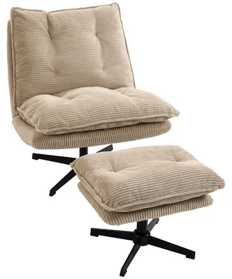 Produktbild von HOMCOM Drehbar Relaxsessel mit Höhenverstellbarem Hocker, Cord-Optik, Beige