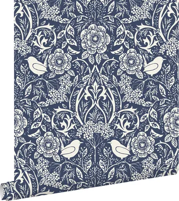 Produktbild von ESTAhome Tapete Blumen und Vögel im Jugendstil Dunkelblau 50 x 900 cm