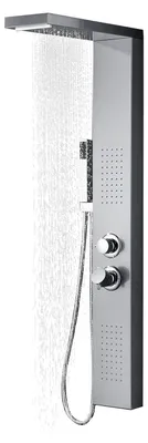 Produktbild von Duschpaneel mit Regendusche - 4-in-1 Duschsystem aus gebürstetem Edelstahl 304 mit Handbrause, Regendusche, Massagedusche und Wasserfalldusche für das Badezimmer (Silber)