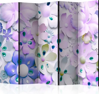 Produktbild von Akusticher Raumteiler Blumen Foto Paravent 225x172 cm beidseitig auf Vlies-Leinwand bedruckt Akustikschaum Trennwand Spanische Wand Sichtschutz Home Office Natur Ornament weiß 3D f-B-0075-z-c