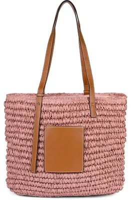 Produktbild von styleBREAKER Korbflecht Schultertasche aus Papierstroh mit Kunstleder Details | Damen Shopper Basttasche geflochten mit Reißverschluss | Strandtasche 43 x 34 x 4 cm