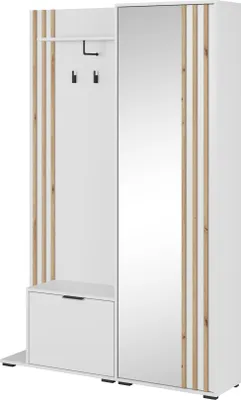 Produktbild von Furniture24 Garderobe NELLY Flurgarderobe Wandgarderobe Spiegel Komplett Set Kompakt Flur Weiß/Artisan Eiche
