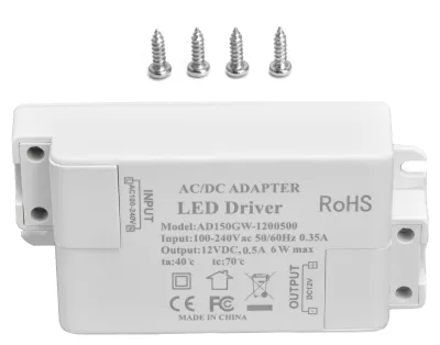 Productafbeelding van LED-driver, ingang AC100-240V, 0,35A, uitgang DC12V, 0,5A, 6W, transformator voor badkamers