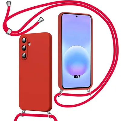 Image de Coque pour Samsung Galaxy A57 5G, Protection Souple Anti-Rayure Silicone avec Cordon Rouge