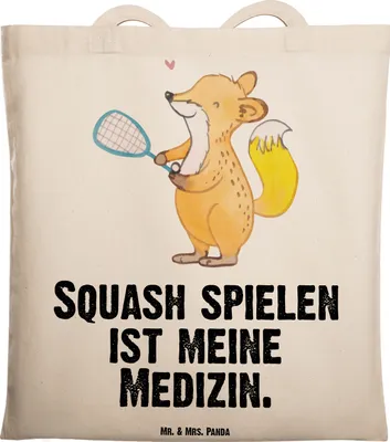 Produktbild von Mr. & Mrs. Panda Tote Bag Fuchs Squash spielen - Transparent - Geschenk, Squashhalle, Ballsport, Beutel, Unitasche, Schultasche, Tasche, Jutebeutel