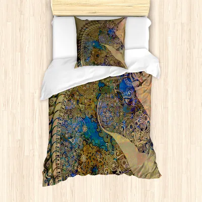 Produktbild von ABAKUHAUS Einhorn Mantele, Mandala Pastell, Milbensicher Allergiker geeignet mit Kissenbezügen, 135 cm x 200 cm - 80 x 80 cm, Mehrfarbig