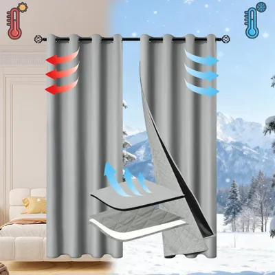 Produktbild von INF Verbesserter 2-in-1 Winter Vorhang Thermoisolierend Verdunkelung 132x213cm