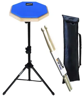 Produktbild von keepdrum DP-BL8 Practice Pad Blau mit Stativ und Sticks