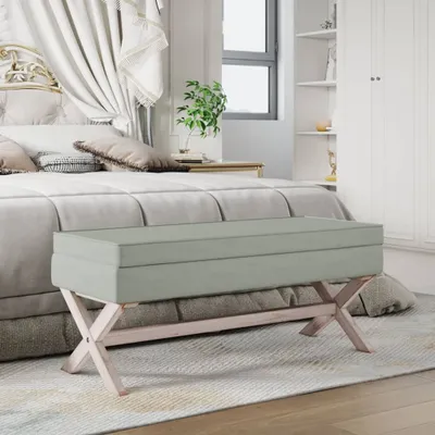 Image de Tabouret avec espace de rangement Gris clair 110x45x49 cm Velours