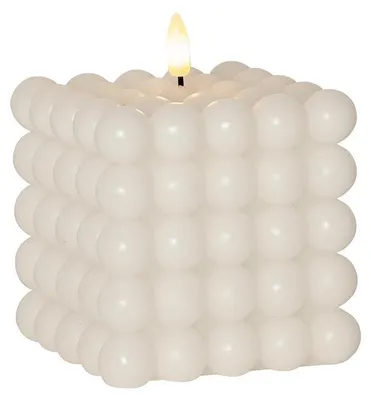 Image de Bougie Bubble Dot, cire naturelle, blanche, lumière LED blanc chaud, 10 x 12,5 cm