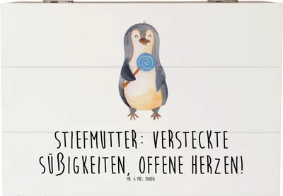 Produktbild von Mr. & Mrs. Panda Kiste Stiefmutter Herzen 22 x 15 cm - Weiß - Geschenk, Familie, Jubiläen, Truhe, Erinnerungsbox, Handarbeit, Schatulle, Humor, Stiefkind, fotobox, Herz