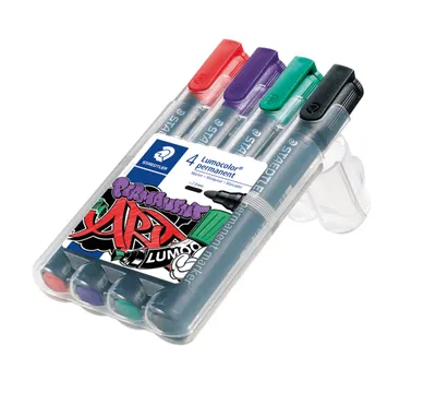 Obrázok produktu pre Permanentný popisovač Lumocolor s okrúhlym hrotom 4 farby Staedtler