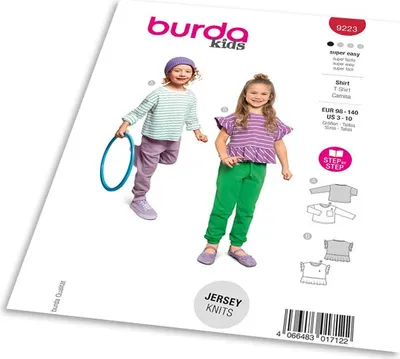 Obrázek produktu pro Střih Burda 9223 - Dětské tričko s krátkým rukávem s volánky a pruhovaná mikina