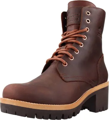 A single brown leather boot with laces and a thick sole is shown against a white background.