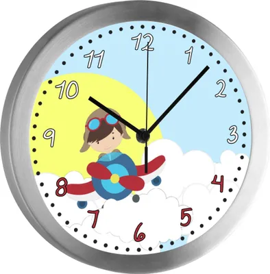 Produktbild von Funkuhr, Kinder Wanduhr, Kinderuhr, Kinderzimmer Flugzeug-Wolken