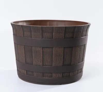 Produktbild von Jinfa 1 Blumenkübel aus Kunststoff in Holzoptik | Farbe: Kastanie | Design: Barrique | Ø 36 cm