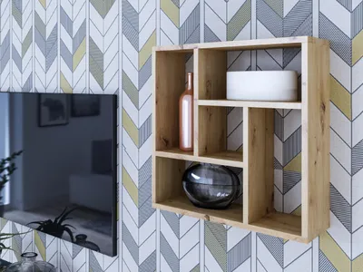 Produktbild von MATKAM Molly Hängeregal aus Holz in moderner Optik, Abmessungen B/H/T 64,5 x 64,5 x 21 cm, Holzstärke 18 mm (Artisan Eiche)