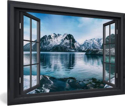 Produktbild von MuchoWow® Gerahmtes Poster Aussicht - Berg - Wasser 90x60 cm - Poster mit Schwarzem Bilderrahmen Wandposter Rahmen Foto Bilder - Fotorahmen - Foto-Plakat