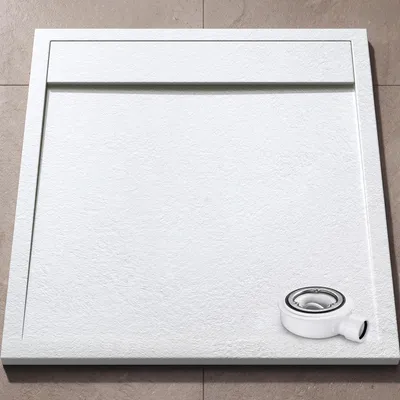 Produktbild von doporro Duschtasse Duschwanne 90x100x3cm aus Mineralguss in Weiß Rechteckig DIN für bodenebene Montage geeignet inkl. Ablaufgarnitur Geoma10