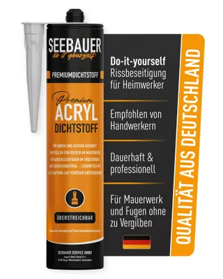 Produktbild von SEEBAUER diy Premium Acryl-Dichtstoff Weiß 300 ml – Elastische, wasserdichte und überstreichbare Dichtmasse für Innen & Außen - Für Fugen & Anschlüsse