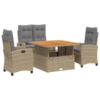 Produktbild von 4-tlg. Garten-Essgruppe mit Kissen Beige Poly Rattan