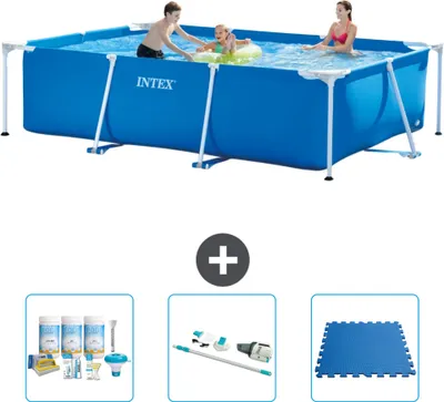 Immagine prodotto di Piscina Intex con struttura rettangolare - 300 x 200 x 75 cm - blu - pacchetto manutenzione incluso - aspirapolvere - pavimento in piastrelle