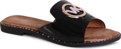 Produktbild von topschuhe24 3164 Damen Lack Pantoletten Glitzer Sandalen, Farbe:Schwarz, Größe:38 EU