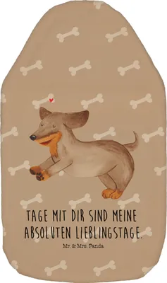 Produktbild von Mr. & Mrs. Panda Bettflasche Hund Dackel - Hundeglück - Geschenk, wärmflasche gummi, Wärmekissen, Braun, Flauschige, Herz, Hunde, Wärmflaschen, Sprüche