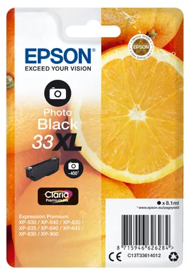 Immagine prodotto di Epson Oranges Singlepack Nero 33XL Claria Premium Ink, Elevata resa (XL), Nero, Inchiostro a base di pigmenti, 12,2 ml, 1 pezzo, 530 pagine