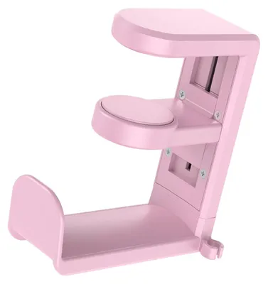 Imagen del producto de Soporte para auriculares, tipo abrazadera, para colocar debajo del escritorio, con rotación de 360 grados, para guardar auriculares y cables USB, color rosa