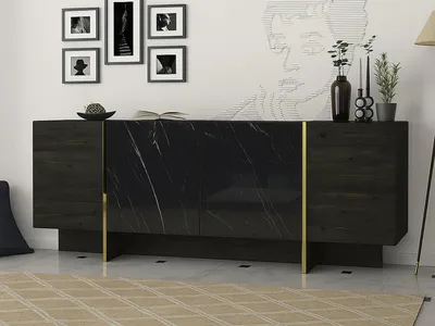 Image de Asto - Buffet, 180x47x76h cm Noir, 3 Étagères