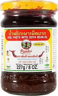 Produktbild von Pantai Chilipaste Extra scharf mit Sojaöl Nam Prik Pao 227g