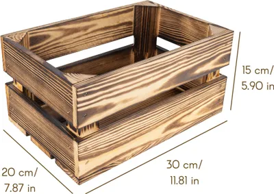 Produktbild von Creative Deco Kleine Holzkiste Vintage - 30x20x15 cm - Kiste Holz Geflammt