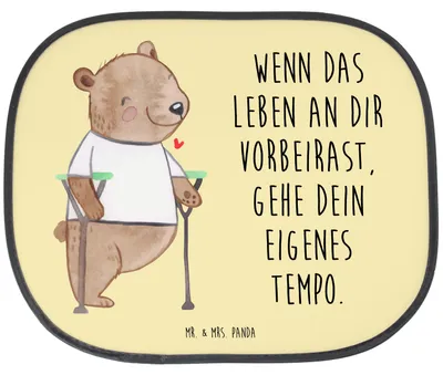 Produktbild von Mr. & Mrs. Panda Auto Sonnenblende Bär Beinamputation - Gelb Pastell - Geschenk, Sonnenschutz, Fürs, Amputation, für Autoscheiben, hitzeschutz