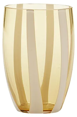 Immagine prodotto di Gessato Set 6 Bicchieri Tumbler in Vetro Soffiato a Bocca Colore Ambra, Design Artigianale con Fasce Verticali in Pasta Bianca, Eleganti e Moderni